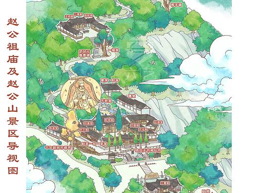 赵公祖庙及赵公山景区导视图手绘地图