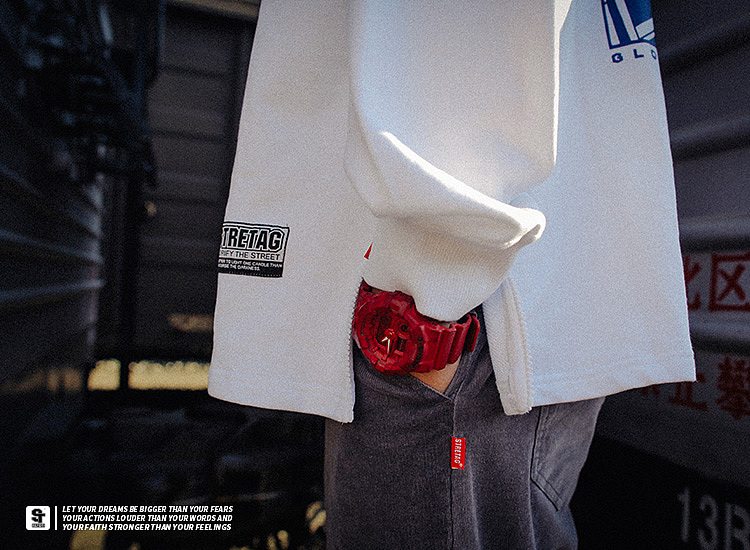 STRETAG思锐泰格新品白色基础款印花制霸侧拉链卫衣