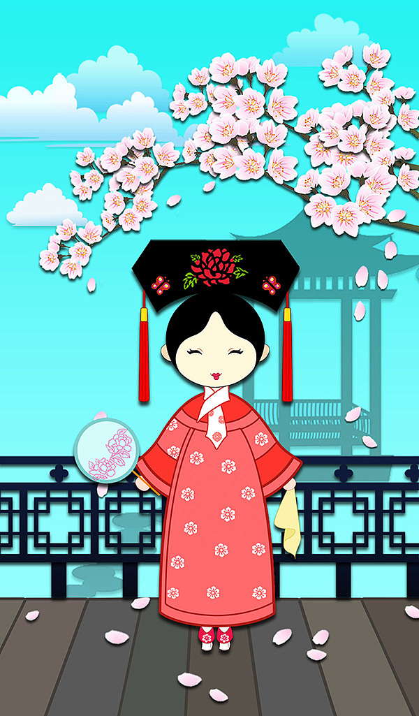 1-满族形象设计--典型特点:旗袍宽大,直筒,可掩足;"两把头";各种头饰