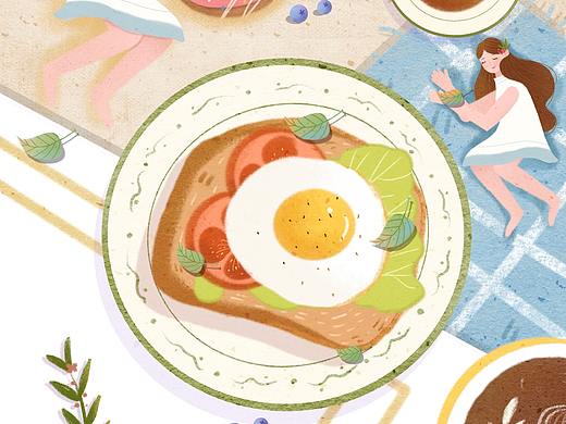 小清新风格插画 美食大作战