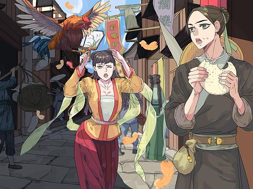 古风插画【闹市】插画与创作过程