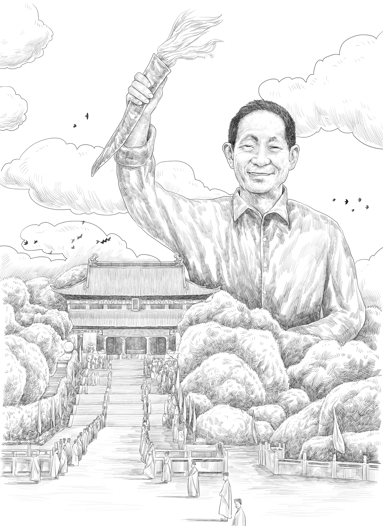 杂交水稻之父袁隆平插画