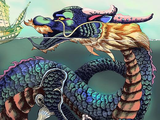 昆明传说“铁树开花，马长角”，龙插画三则