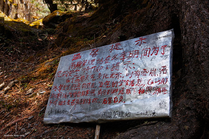 徒步雨崩到处都是这样的警示牌,提醒危险。