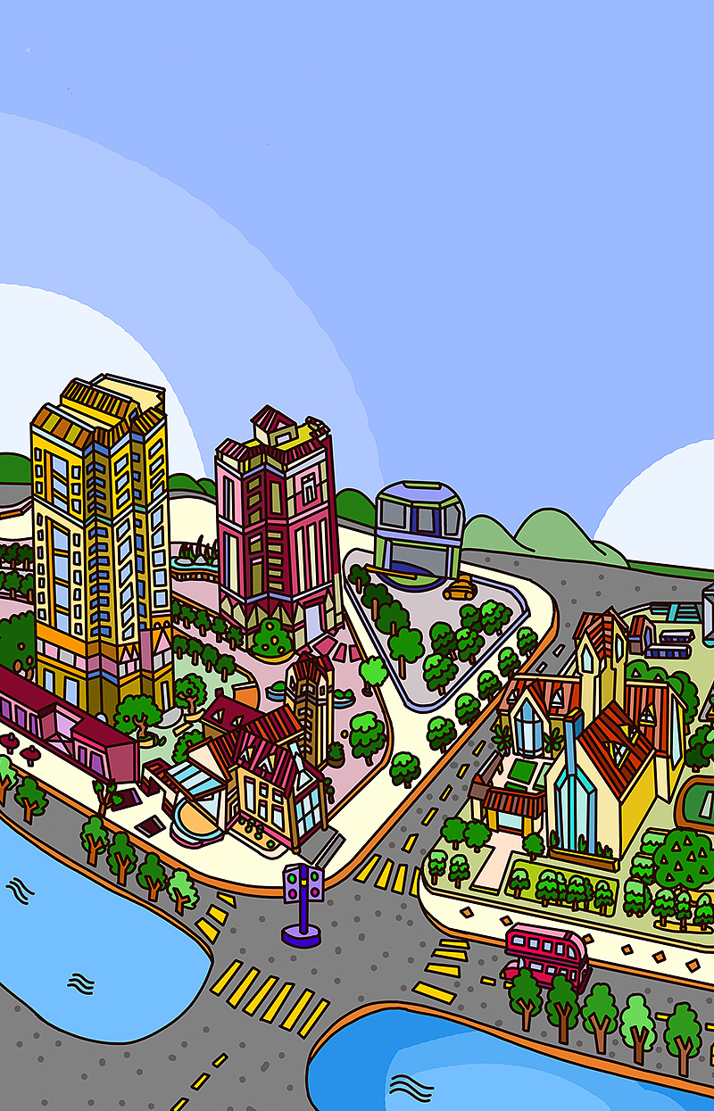 地产商业插画----西安麓湾小镇