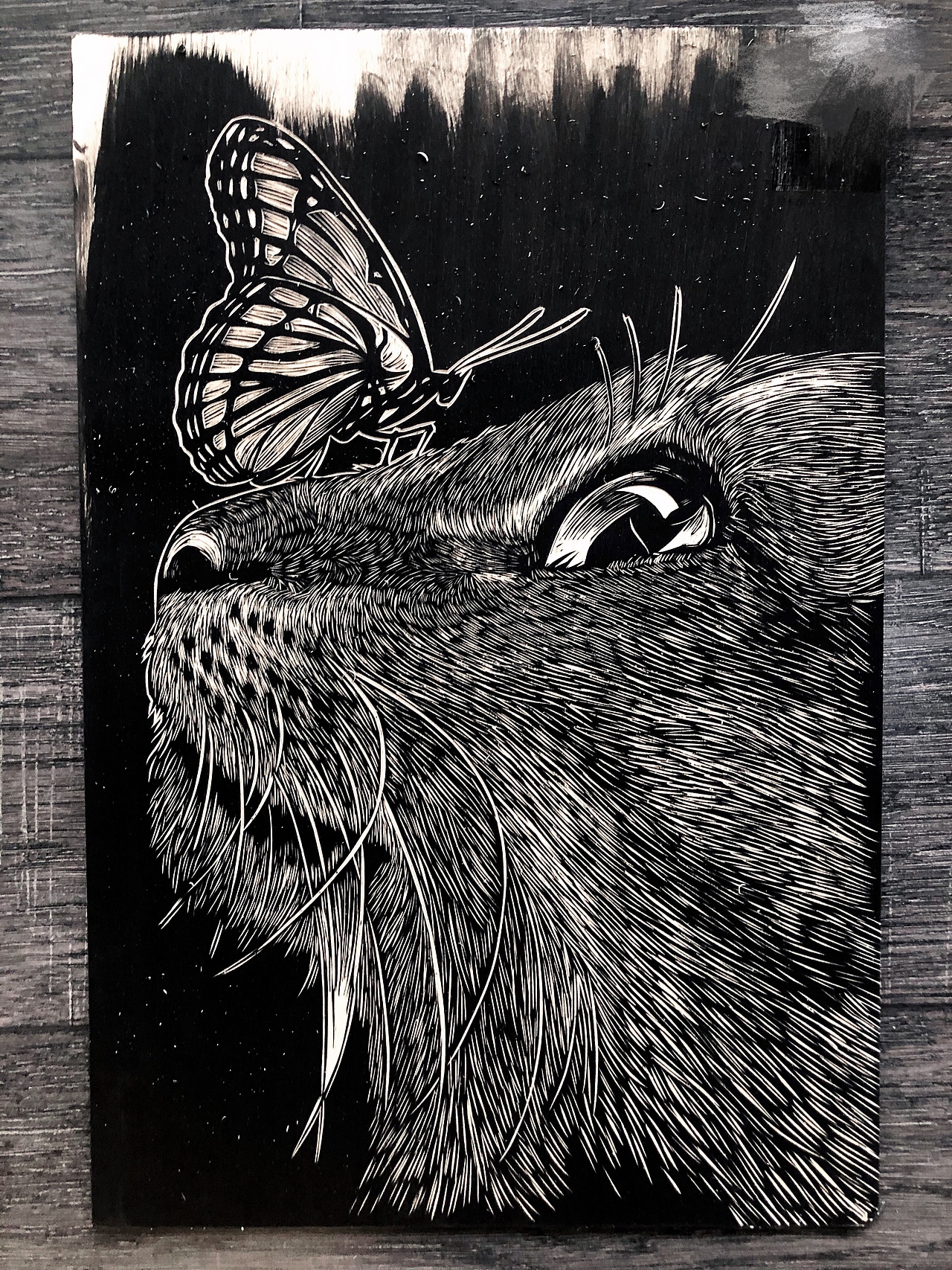 手工雕刻黑白木刻版画动物