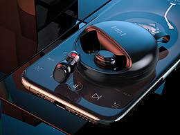 藍(lán)牙耳機(jī) 防摔手機(jī)殼渲染