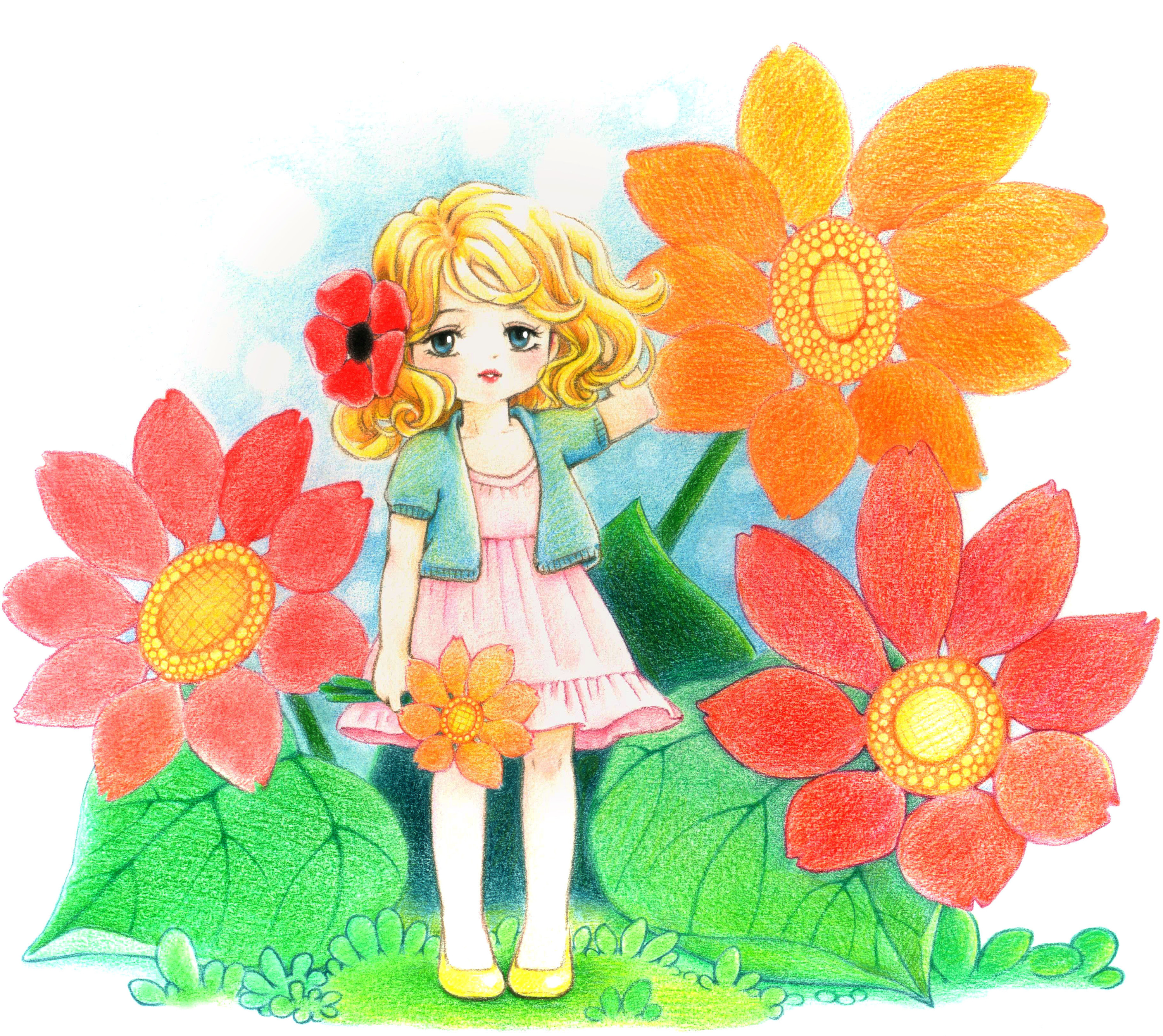 花丛中的小姑娘