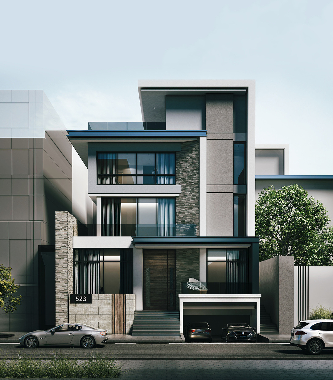 自建别墅—两面宽现代别墅效果图