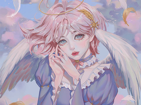 小天使半厚涂插画