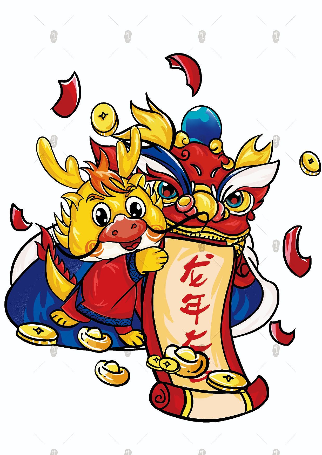 龙年新年插画，龙年大吉，可爱龙宝宝（图ZMzQwMDg2NzI0） - 图案 - 站酷设计师Z503177215原创素材 - 站酷ZCOOL