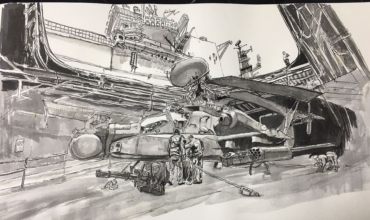 阿帕奇直升机墨水画