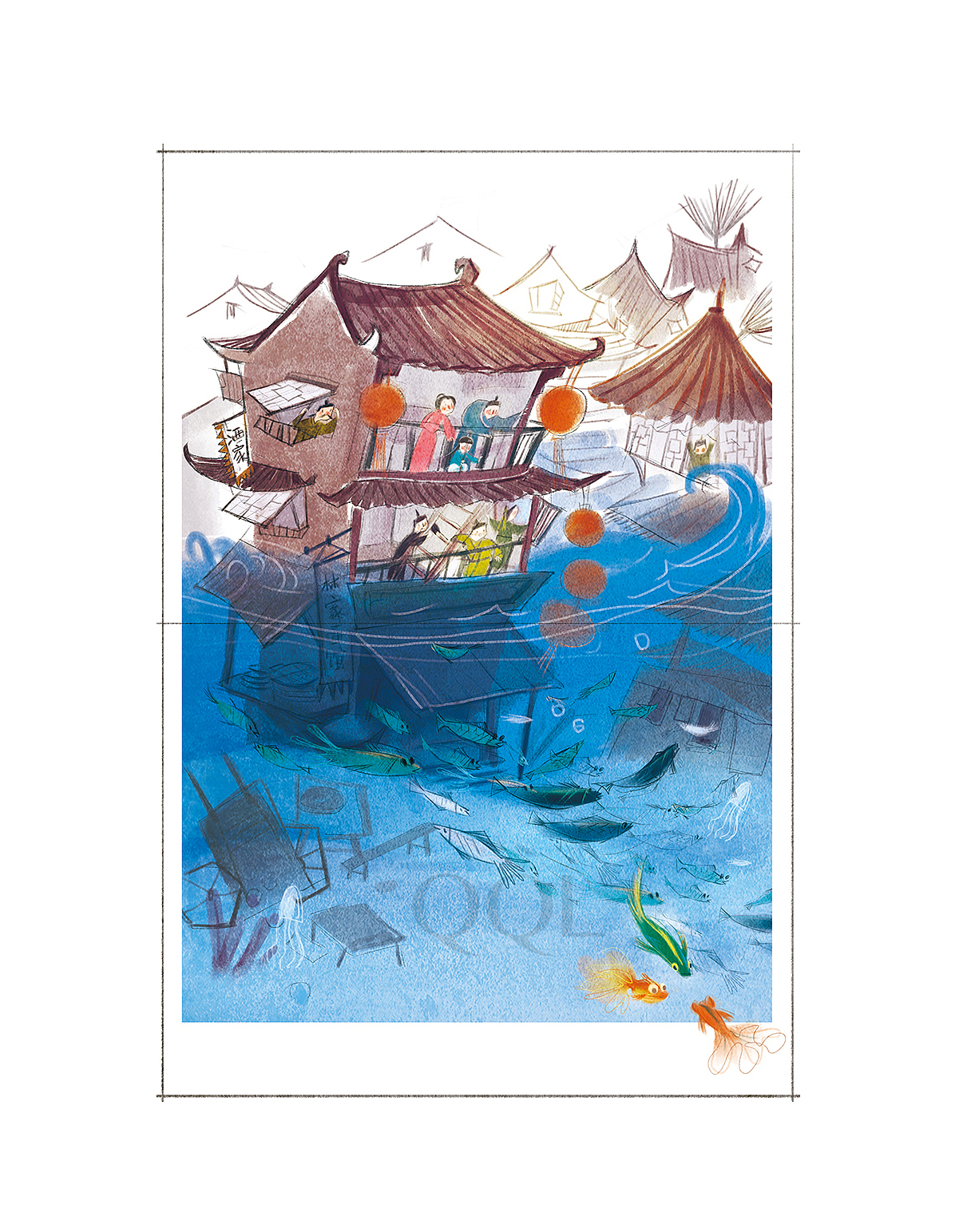 尾生与金鱼绘本（图ZNzUzODM3MjA=） - 儿童插画 - 站酷设计师丸子1015原创素材 - 站酷ZCOOL