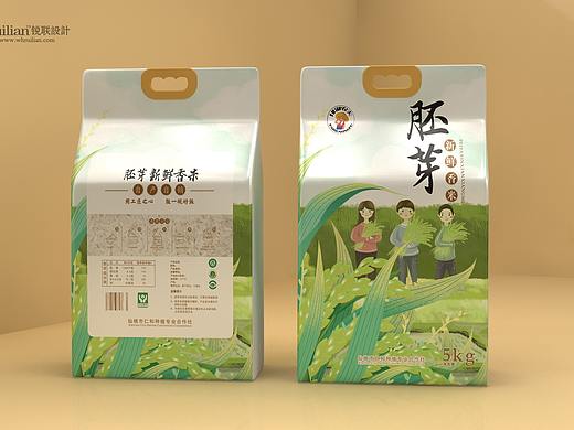 锐联品牌设计-胚芽香米卡通插画大米包装设计