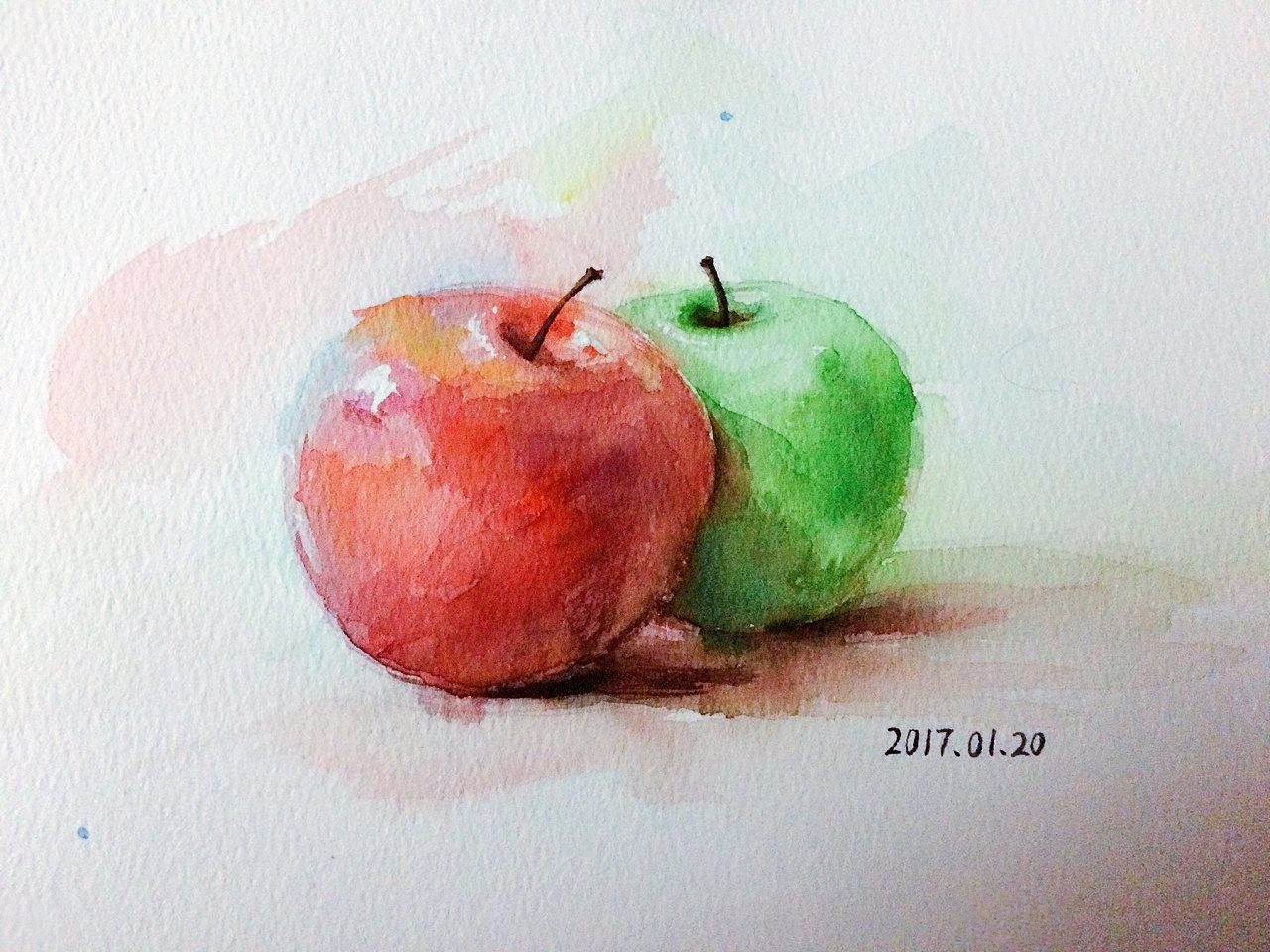 水彩苹果 学生作品图片