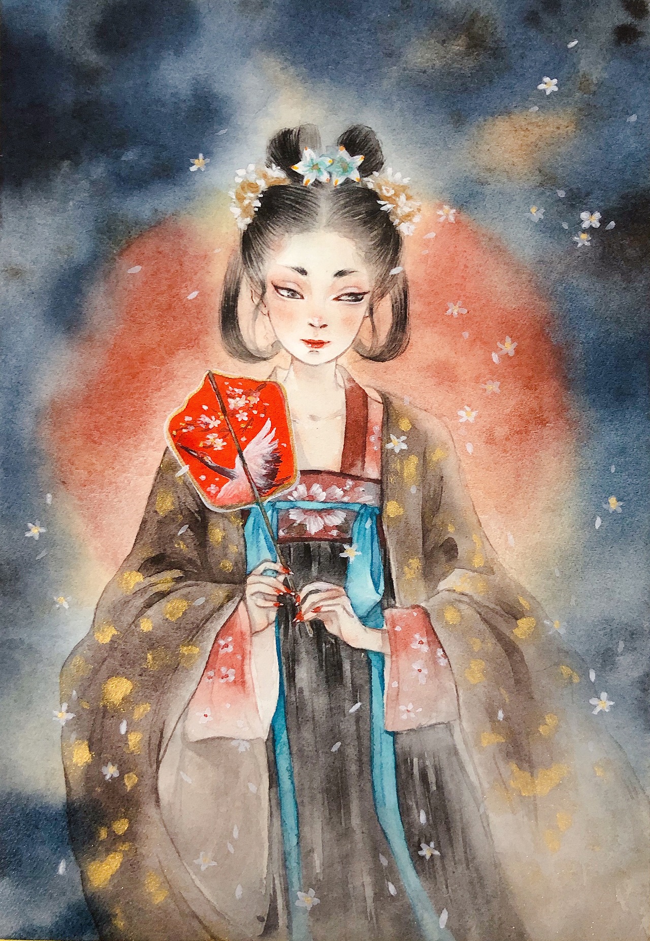 古风颜彩手绘-有鹤来兮