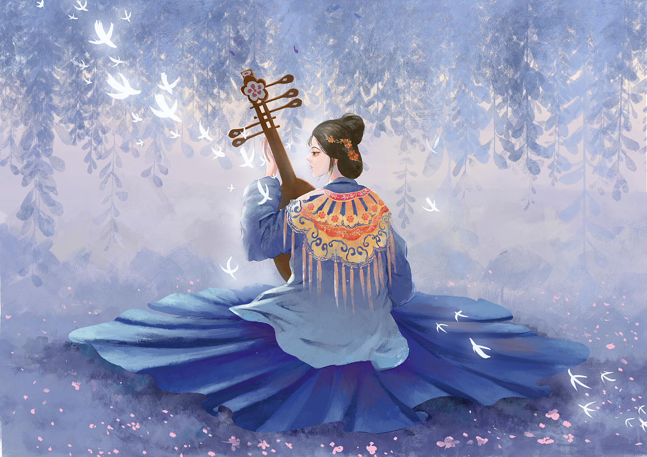 古风半厚涂插画