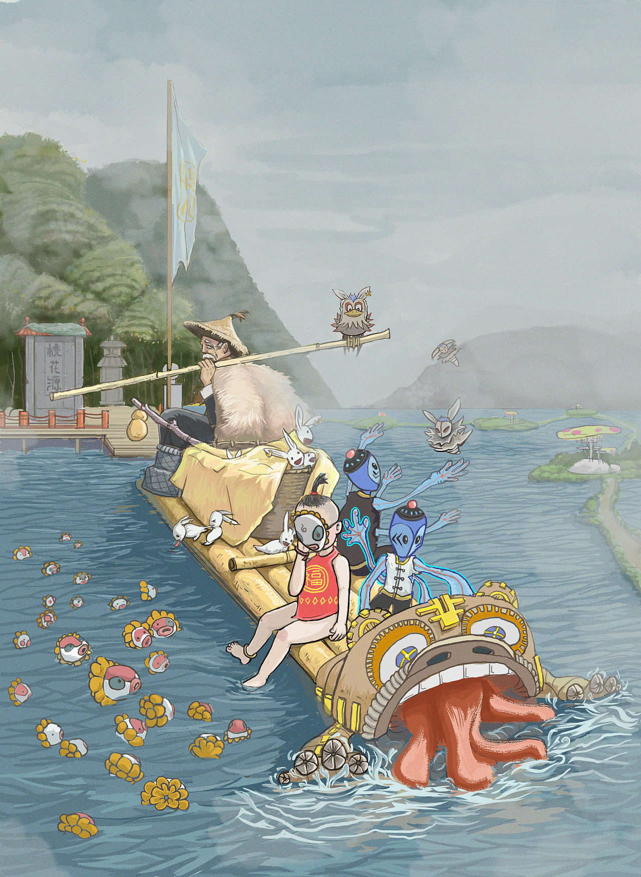 桃花源记（图ZMTkwOTk3MjI0） - 艺术插画 - 站酷设计师白猫夜鹰原创素材 - 站酷ZCOOL