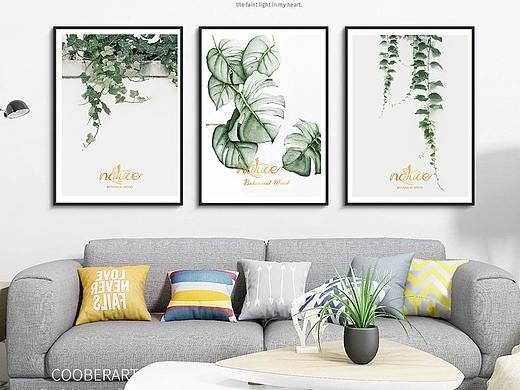 沙发背景墙装饰画、清新植物系列、合肥酒店装饰厂