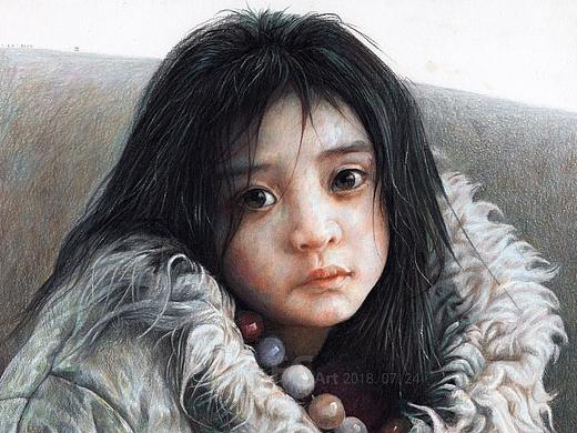 彩铅画-《微风掠过发梢》