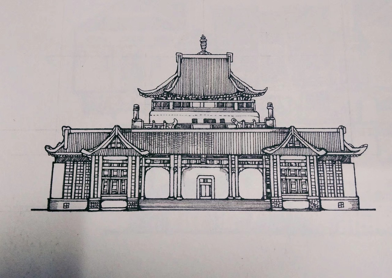 武汉大学经典建筑和武汉建筑黑白线稿