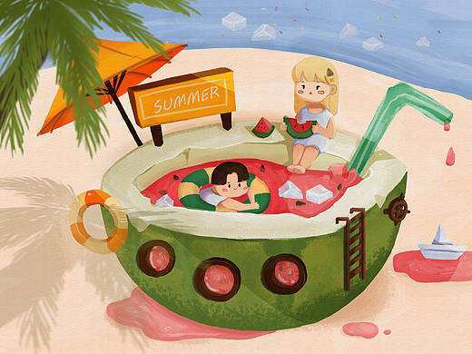 夏天（个人主页-ZNTI5MzI1ODg=） - 儿童插画 - 站酷设计师沈佳倩原创素材 - 站酷ZCOOL