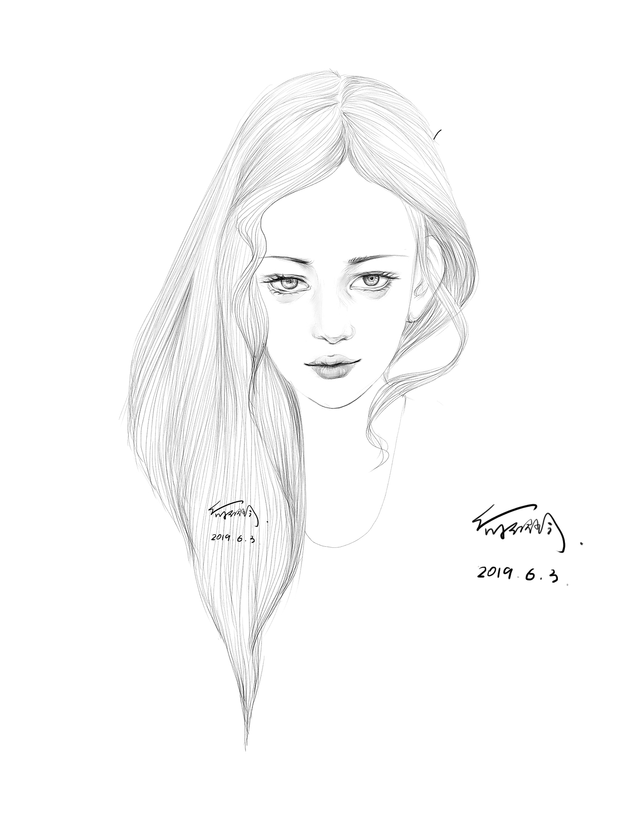 铅笔画,美女头像