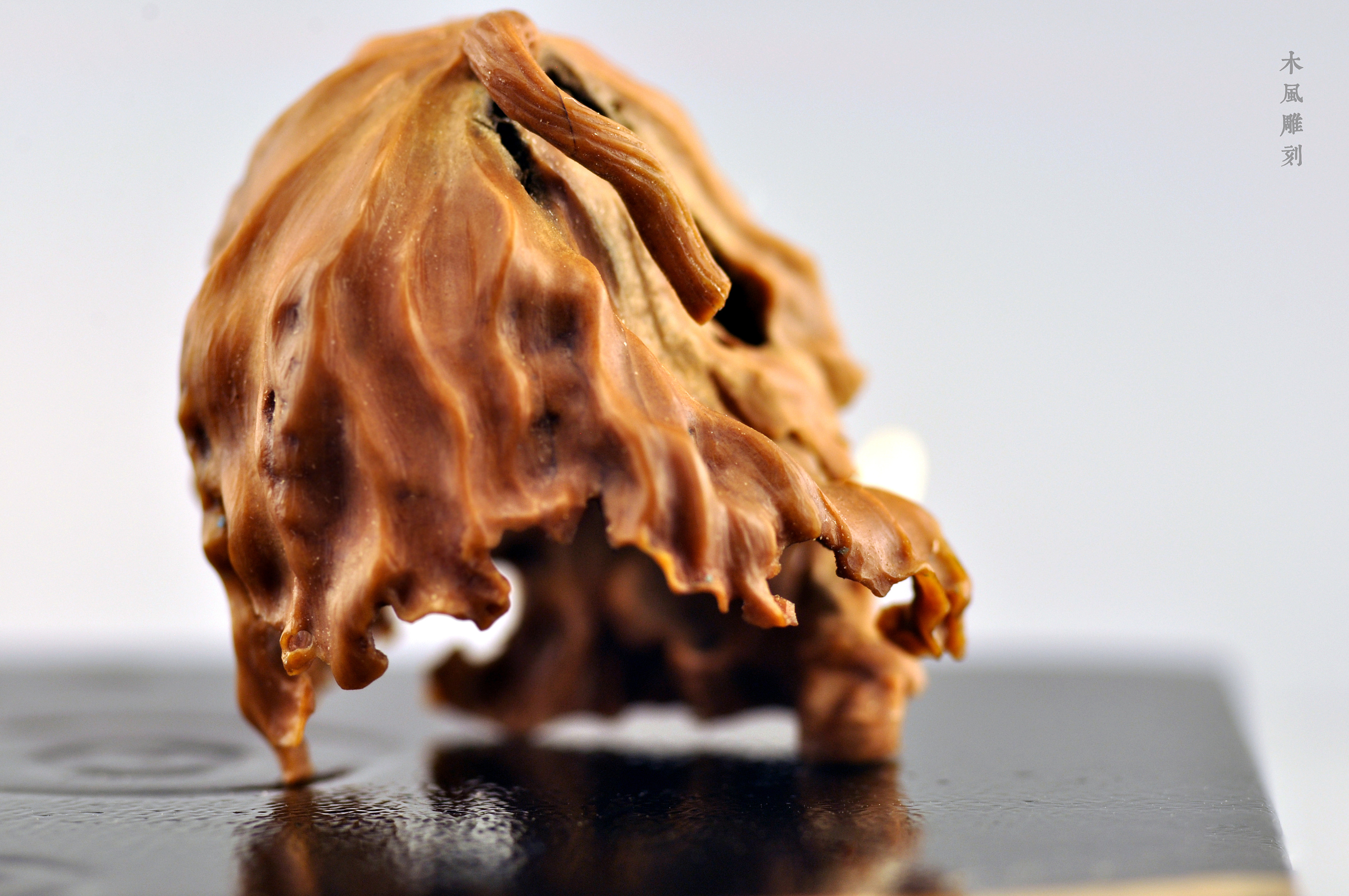 木风核桃雕刻作品:【残荷听雨】
