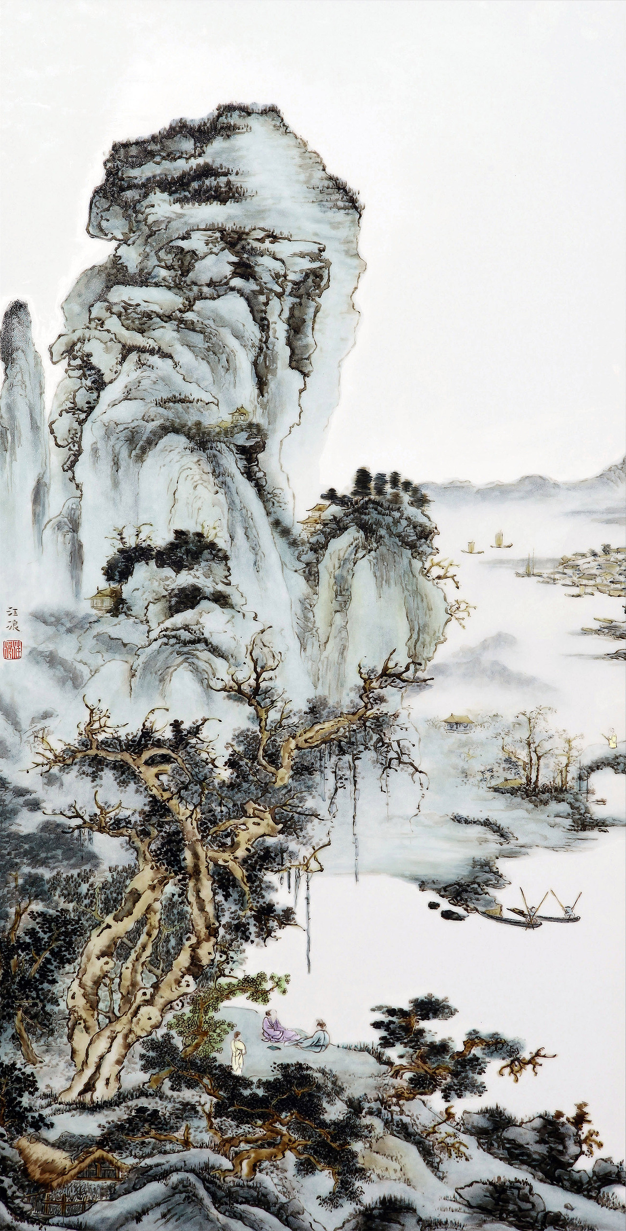 《烟江远眺图》--粉彩瓷板画|手工艺|工艺品设计|汪浪art - 原创作品