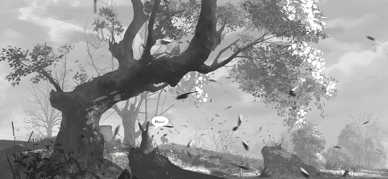 黑白场景练习之歪脖子树