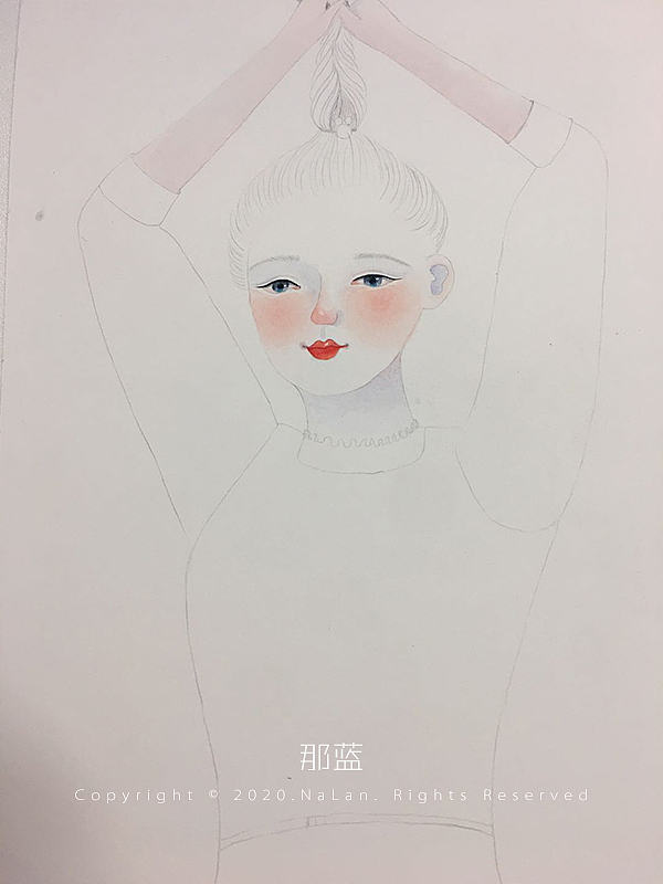 插画 水彩 手绘 原创 水彩人物 绘画过程 水彩女生教程（图ZMjA0MTI5ODA0） - 创作习作 - 站酷设计师那蓝酱原创素材 - 站酷ZCOOL