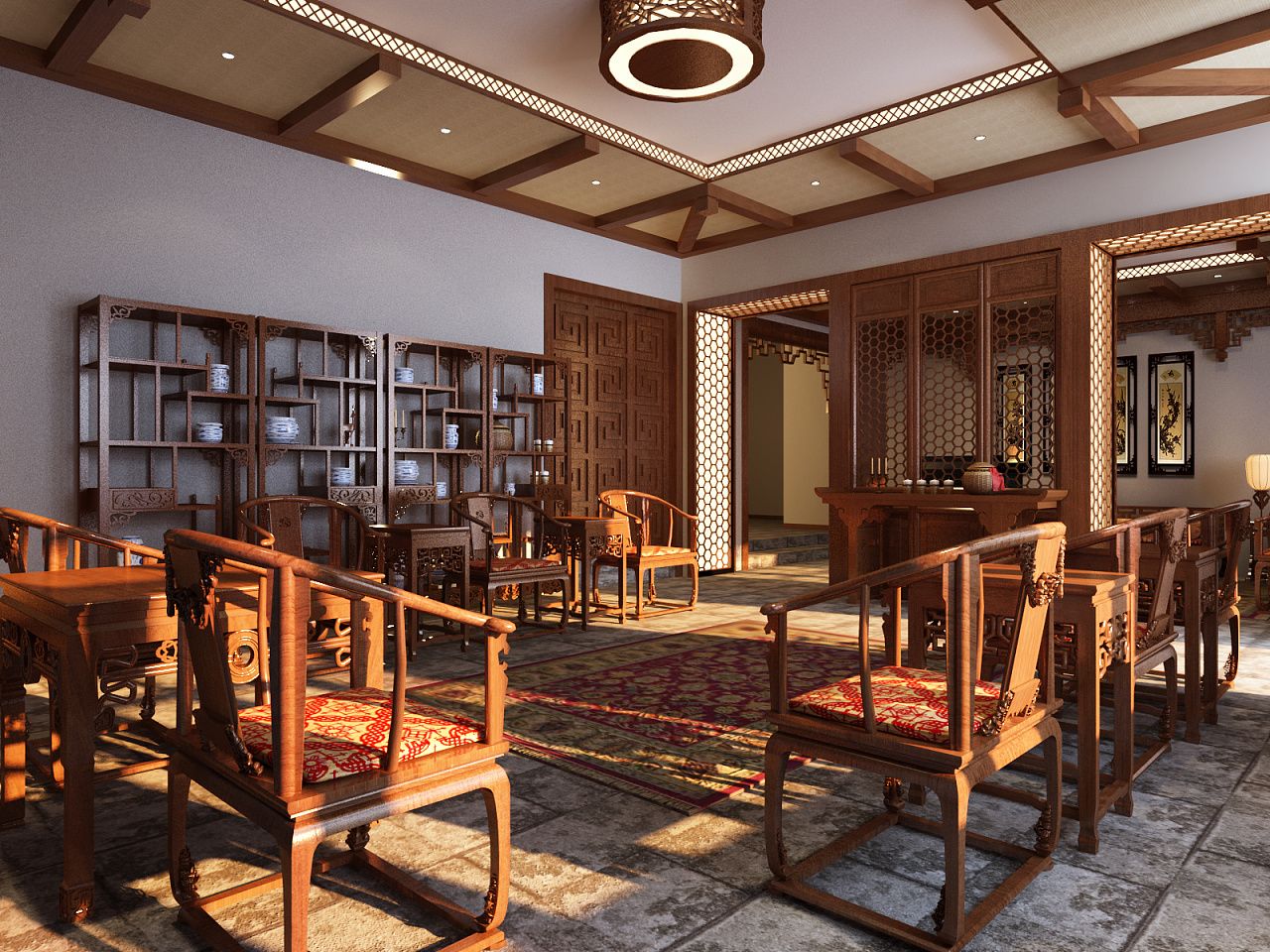 中式客厅古典红木家具装修效果图欣赏 – 设计本装修效果图