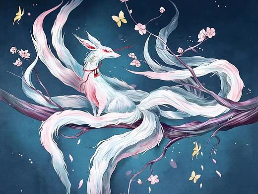 《山海经·九尾狐》（个人主页-ZNTg2NzgyOTY=） - 艺术插画 - 站酷设计师戏子Ash原创素材 - 站酷ZCOOL