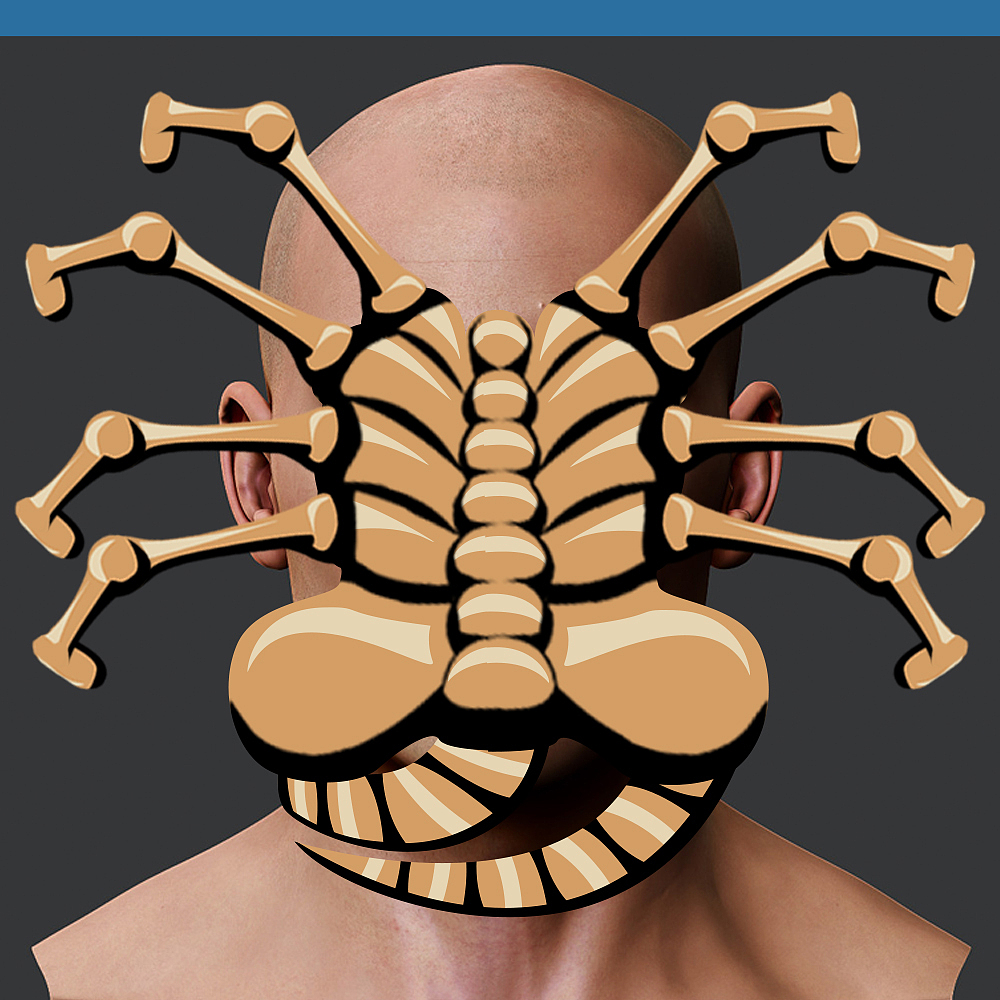 电影《异形-契约》的宣传贴纸,做了一个抱面虫和异形.