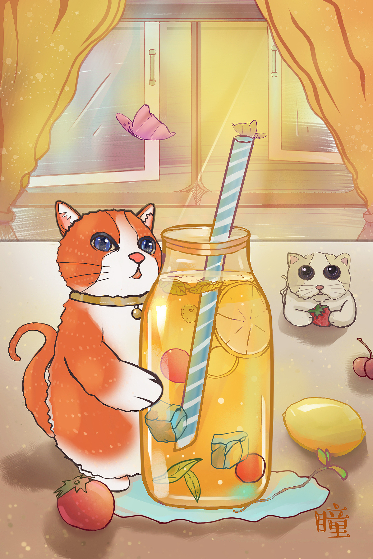 乐划锁屏插画大赏--夏日小橘猫