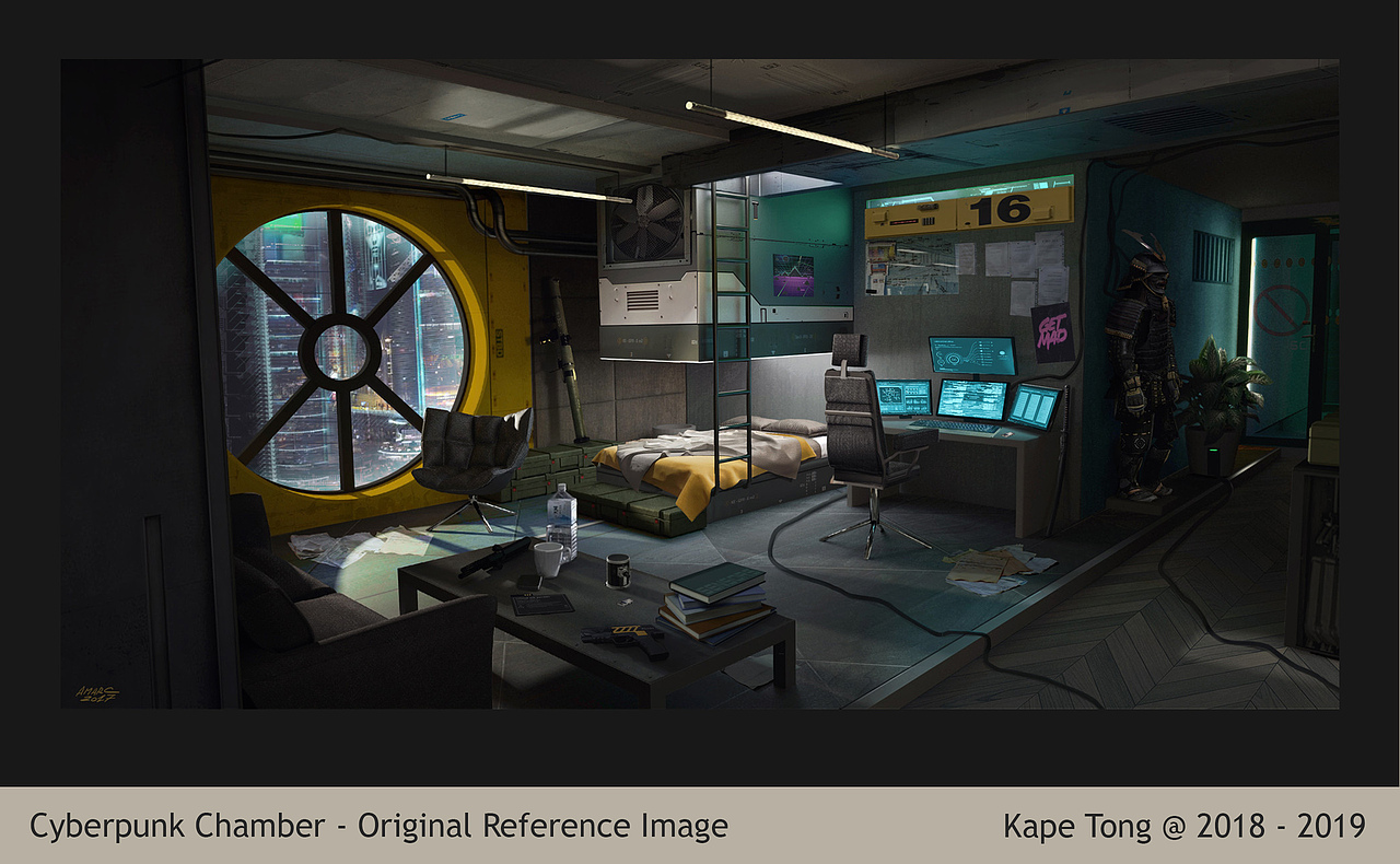 渲染练习oc赛博朋克风室内环境