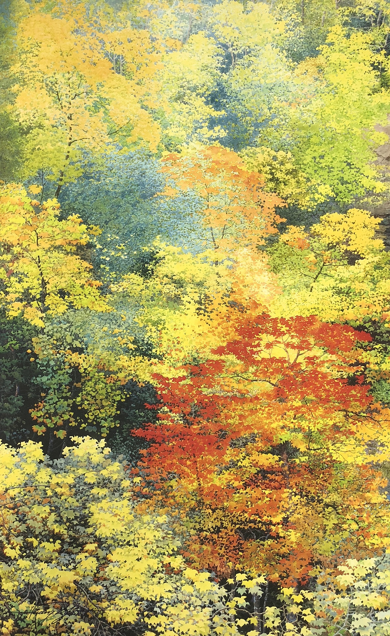 画这样丰富的色彩,先画浅色的叶子.