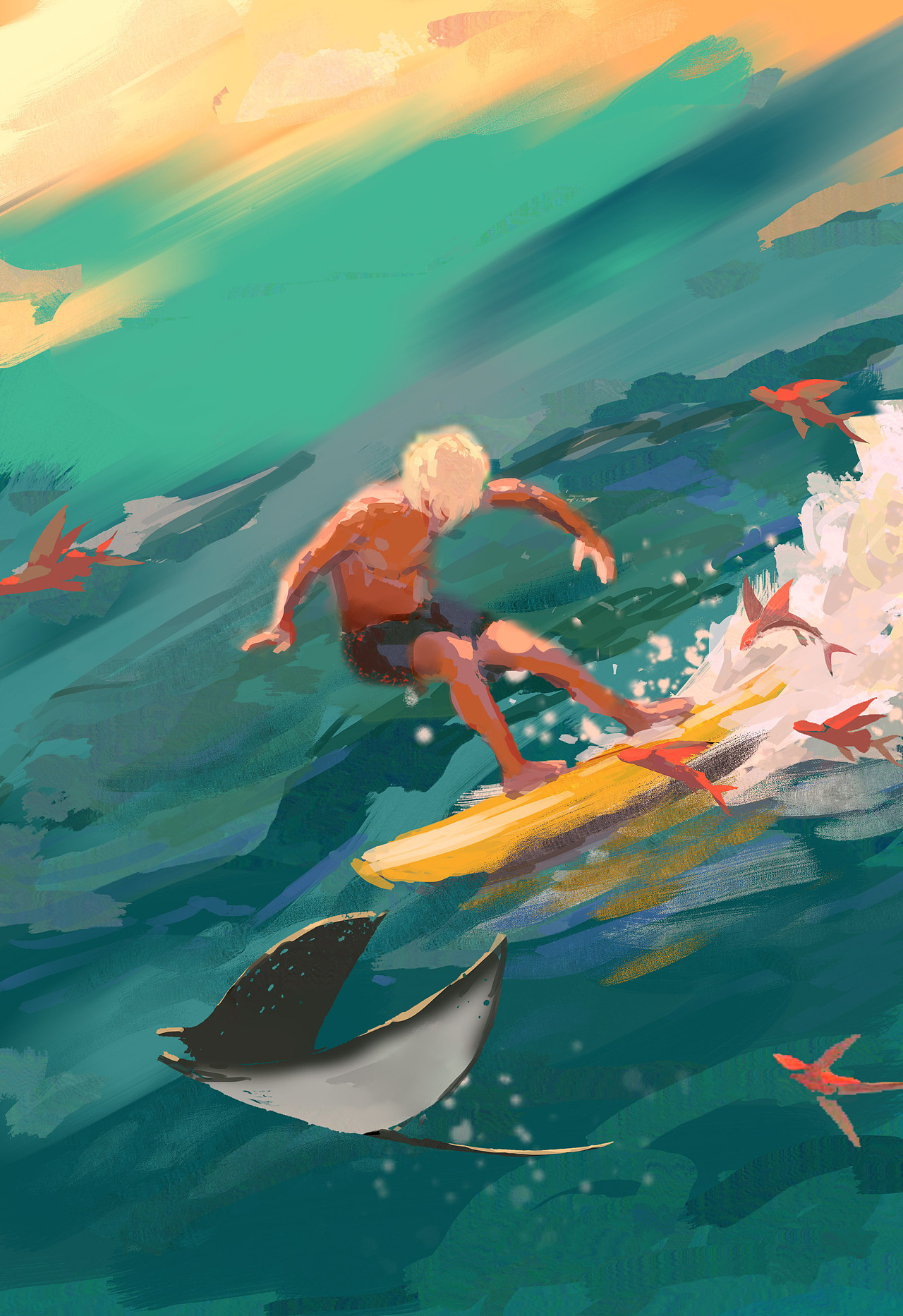 冲浪（图ZMTY0NzkxMDk2） - 创作习作 - 站酷设计师飞鸟的绘画世界原创素材 - 站酷ZCOOL
