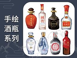 手繪水墨風(fēng)酒瓶插圖