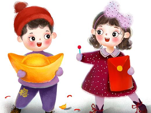 福娃抱元宝拿红包（个人主页-ZNDk2NTg0NzI=） - 儿童插画 - 站酷设计师虹萱原创素材 - 站酷ZCOOL