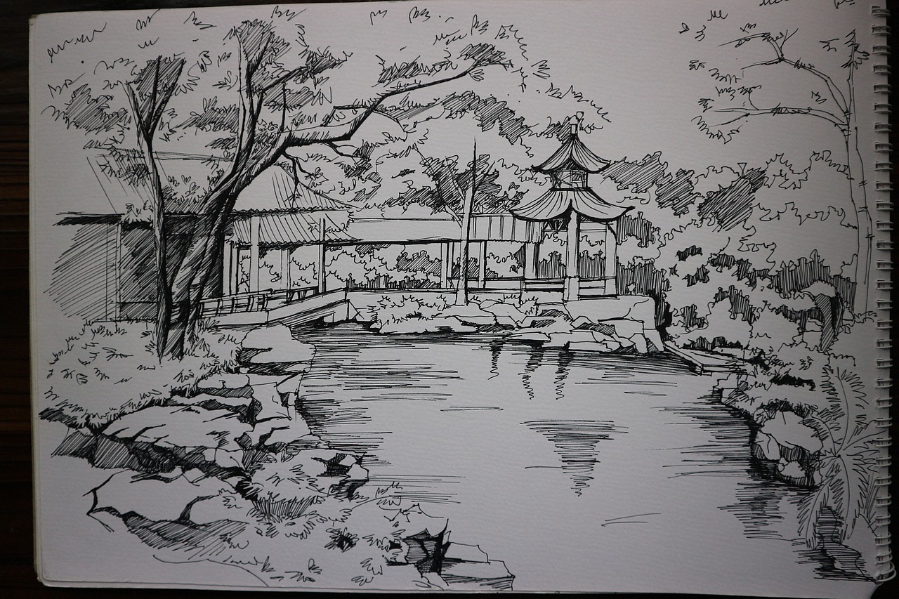 建筑景观手绘线稿