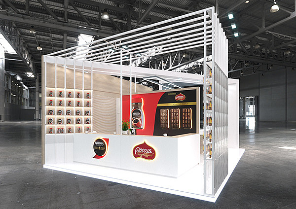 现代简约清新新颖国外展会展位展点展台3D效果图设计