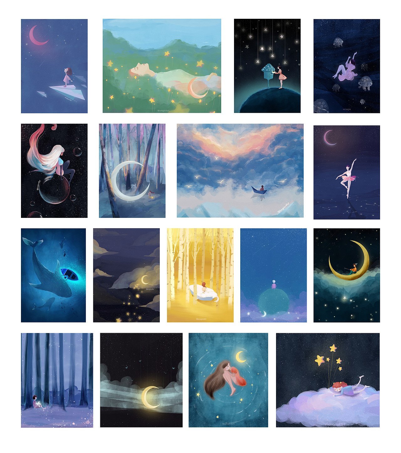 原创插画手可摘星辰