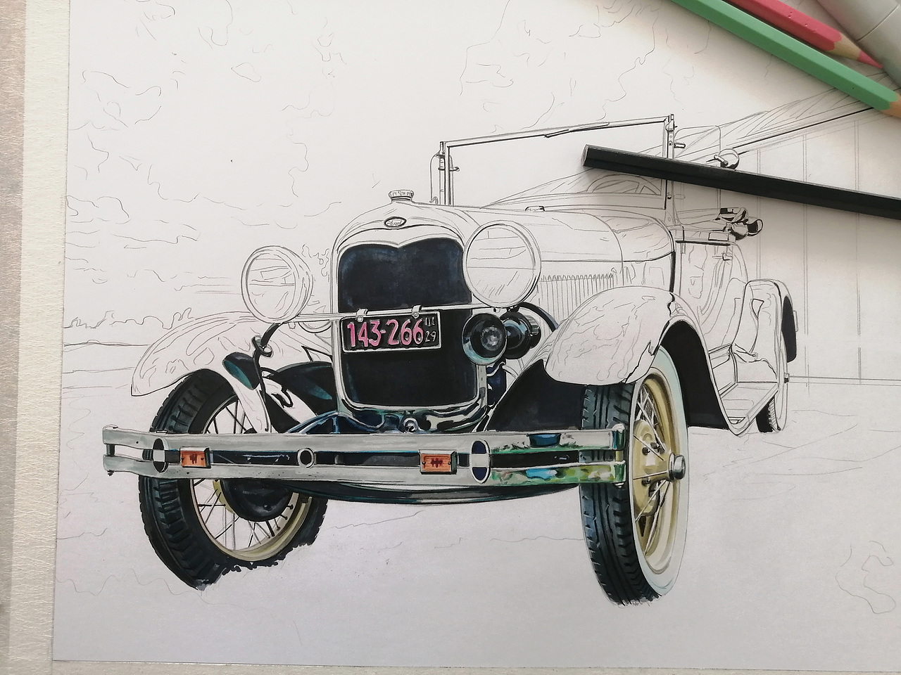 马克笔手绘 Ford Model A（图ZMjQ5NDM3NjQw） - 创作习作 - 站酷设计师xyikai吉原创素材 - 站酷ZCOOL