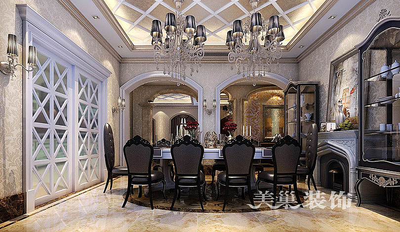 开封自建别墅600平装修新古典风格案例效果图——餐厅