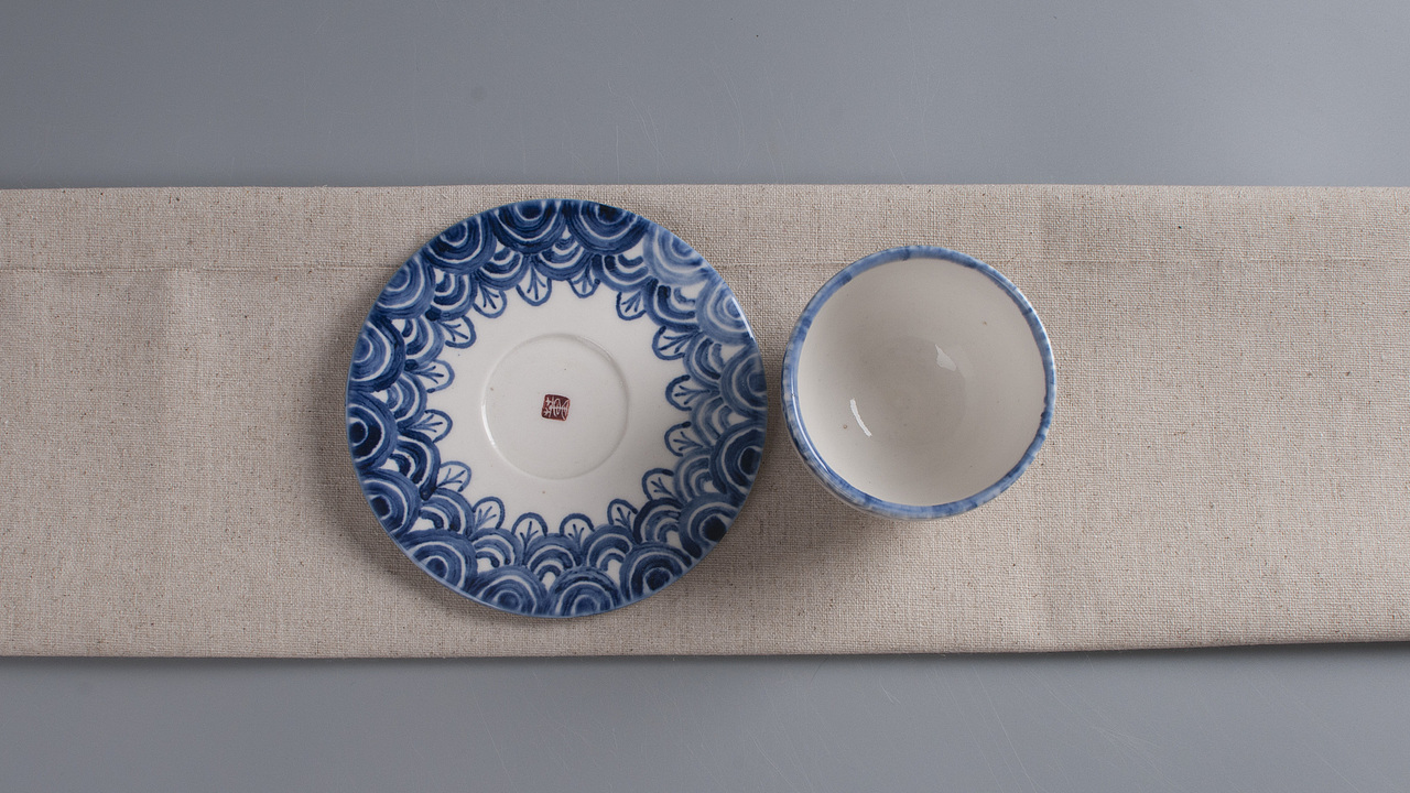 陶艺 青花茶杯 盖碗