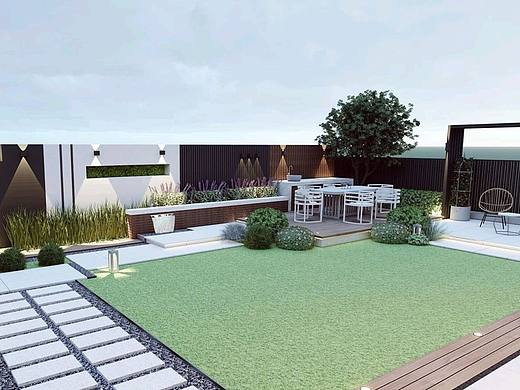 现代简约庭院景观设计效果图制作