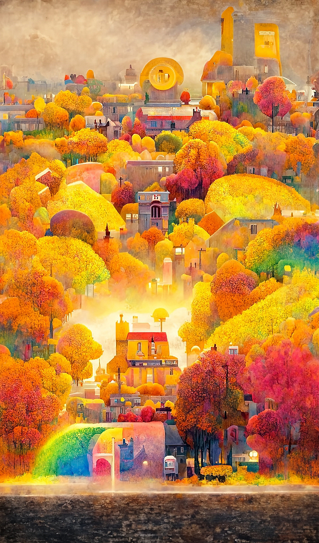 AI绘画档案馆|彩虹小镇四季·秋