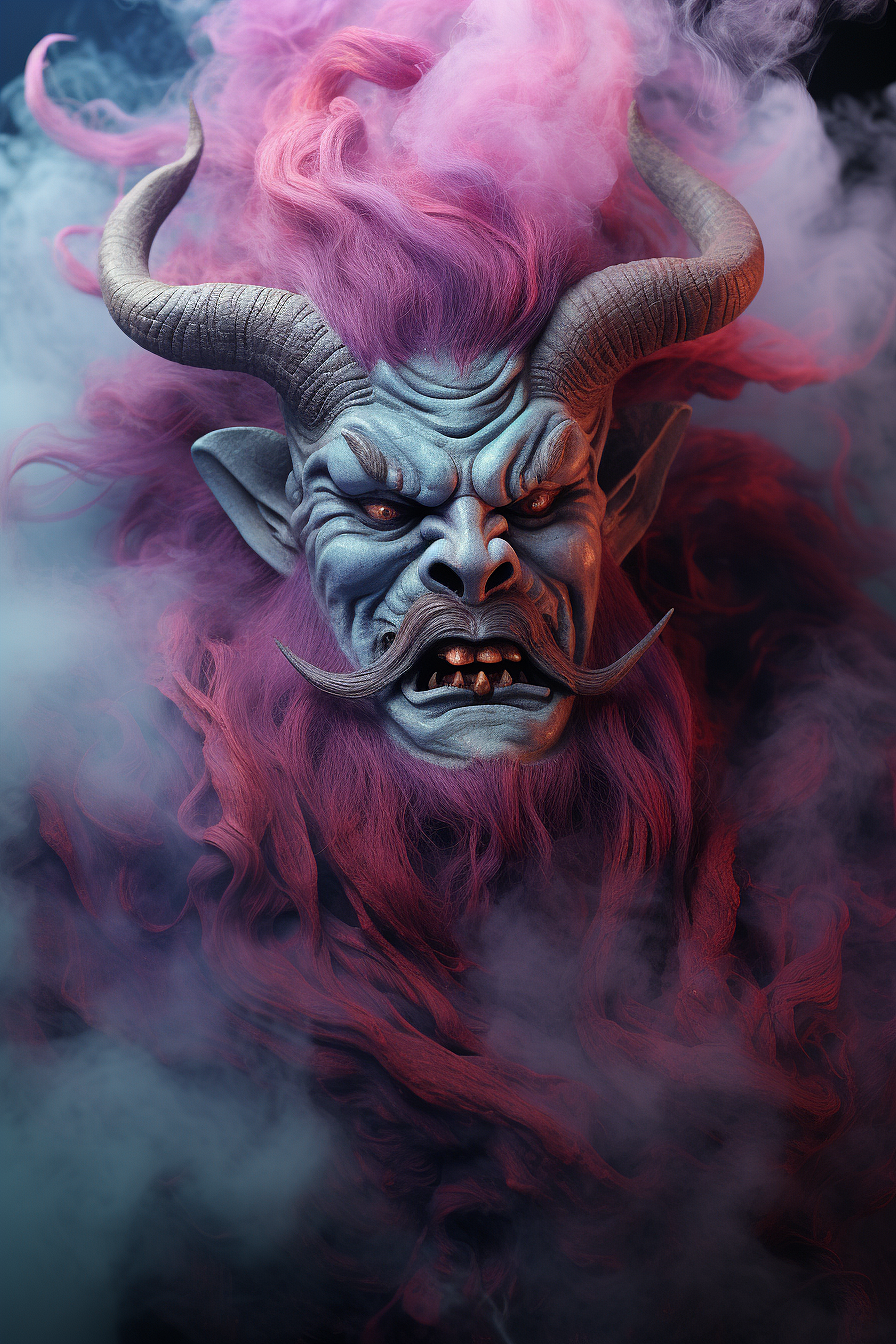 超写实动物插画风格的紫色烟雾魔鬼