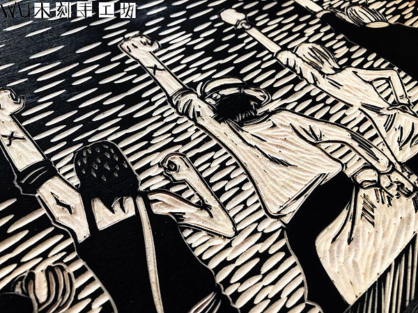 手工雕刻黑白木刻版画海贼王